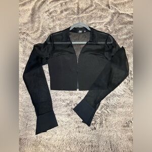 Tiger Mist black sheer sleeve eyelet closure LS top S